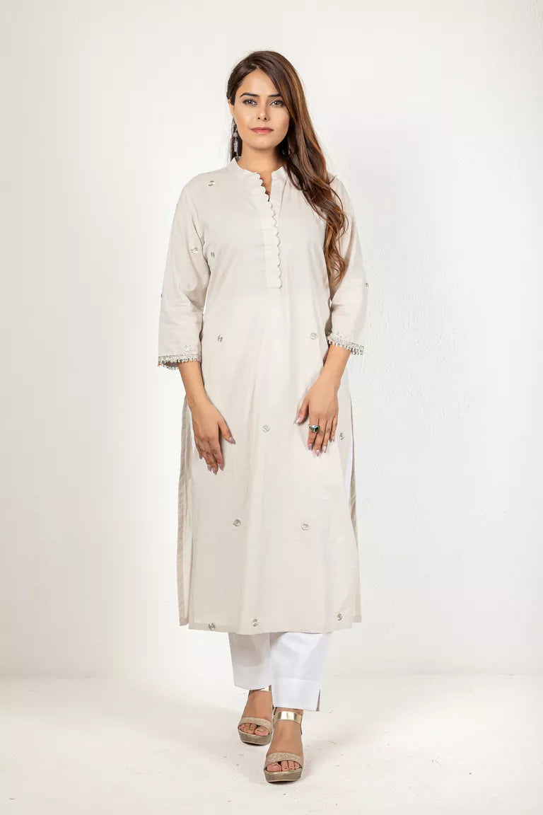 Ash Beige Cotton Kurta