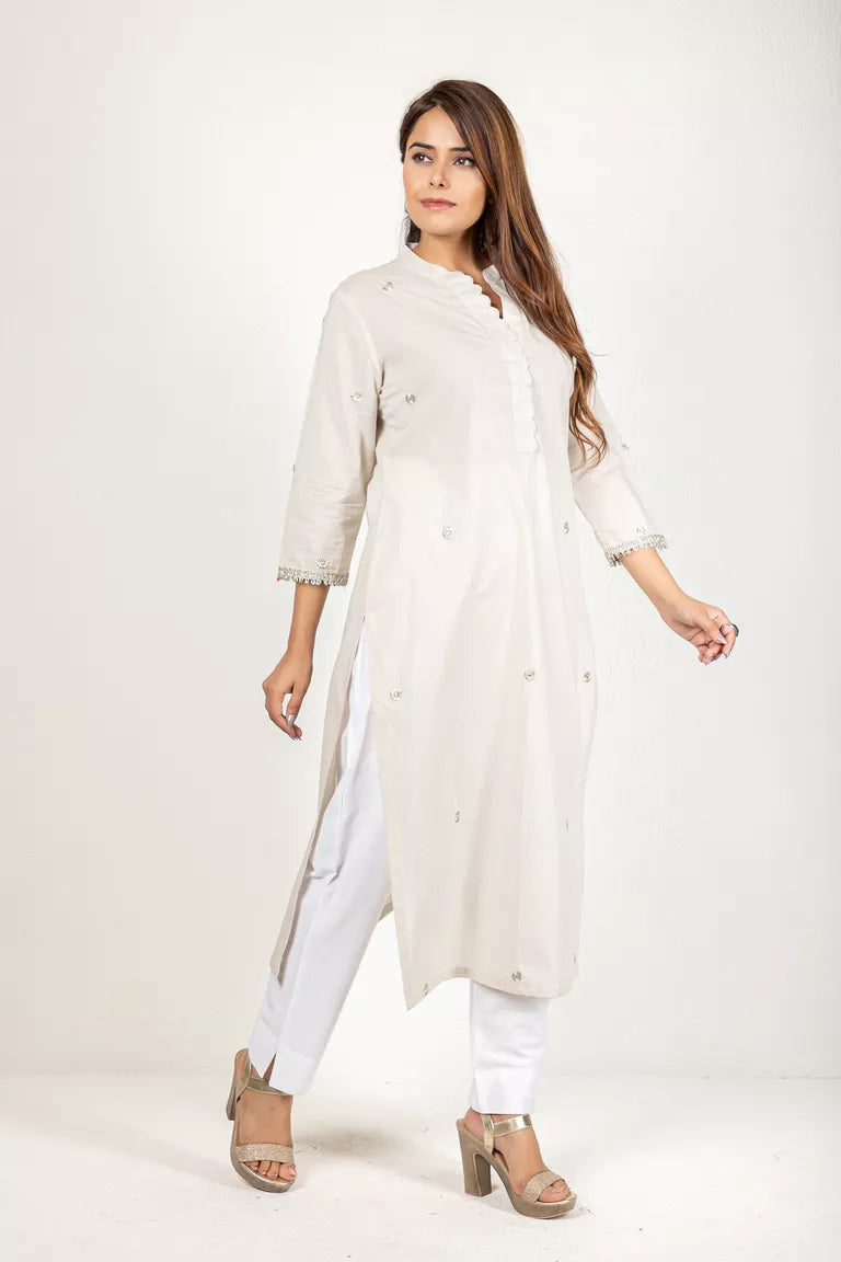 Ash Beige Cotton Kurta