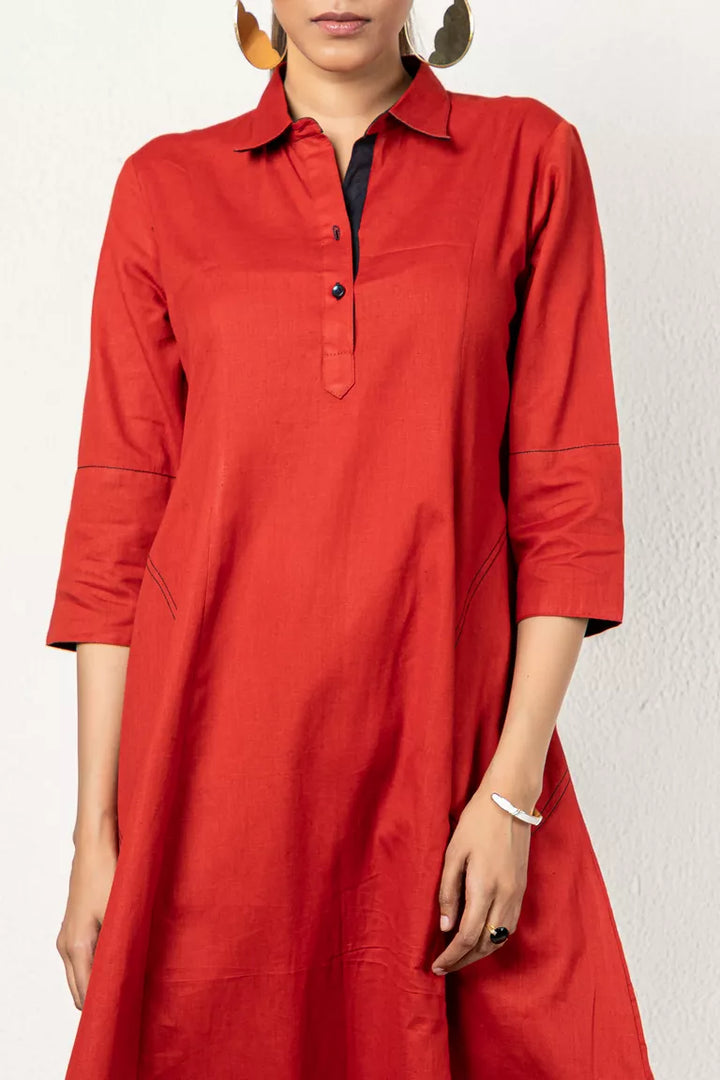 Rust Cotton Kurta Dress