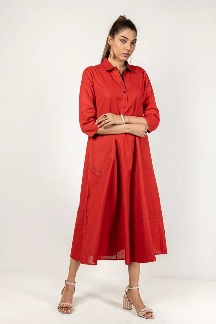 Rust Cotton Kurta Dress