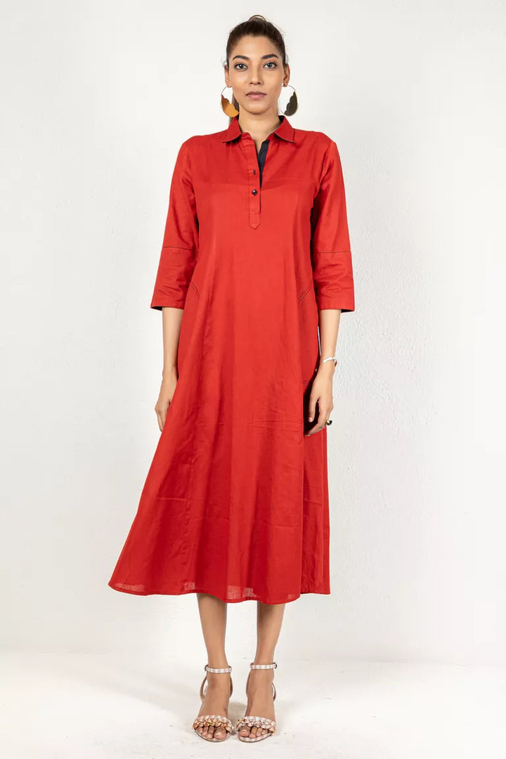 Rust Cotton Kurta Dress