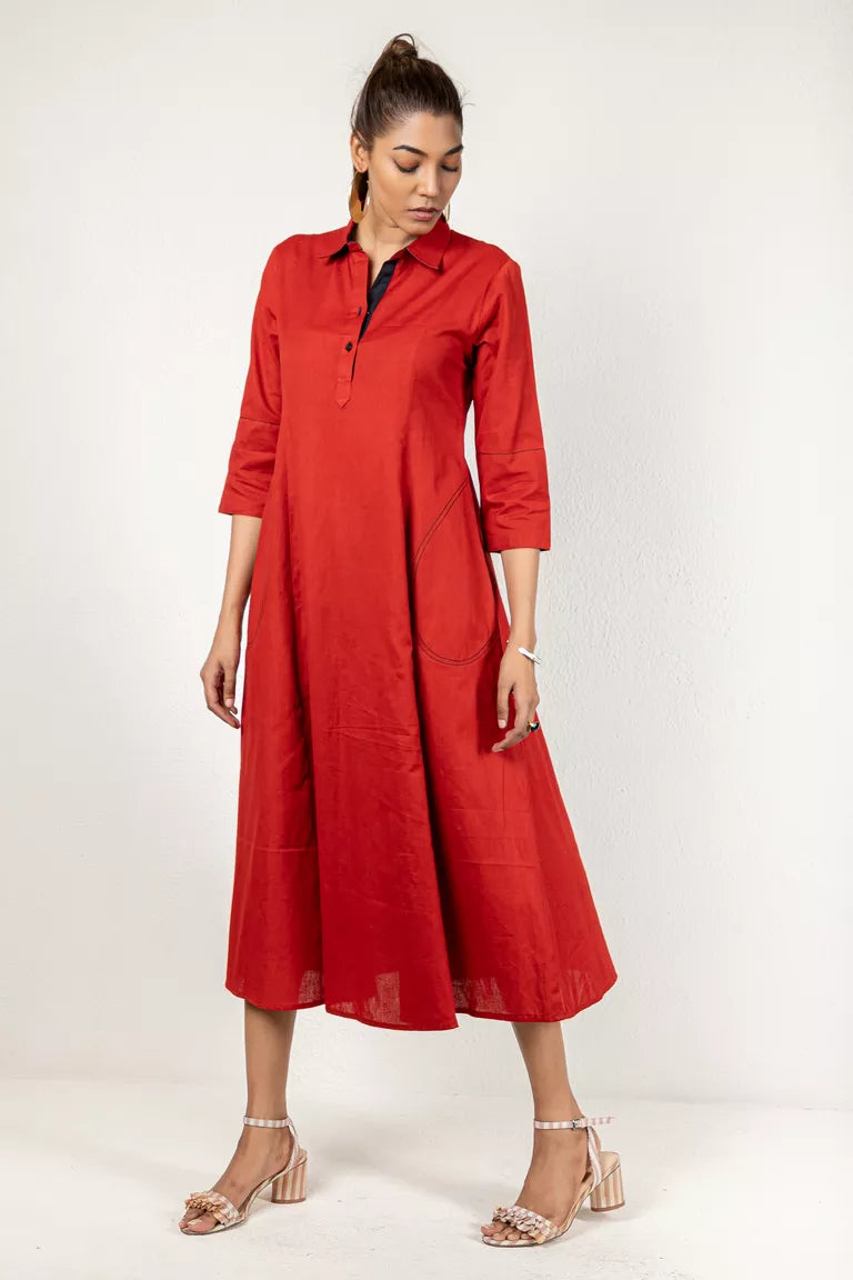 Rust Cotton Kurta Dress