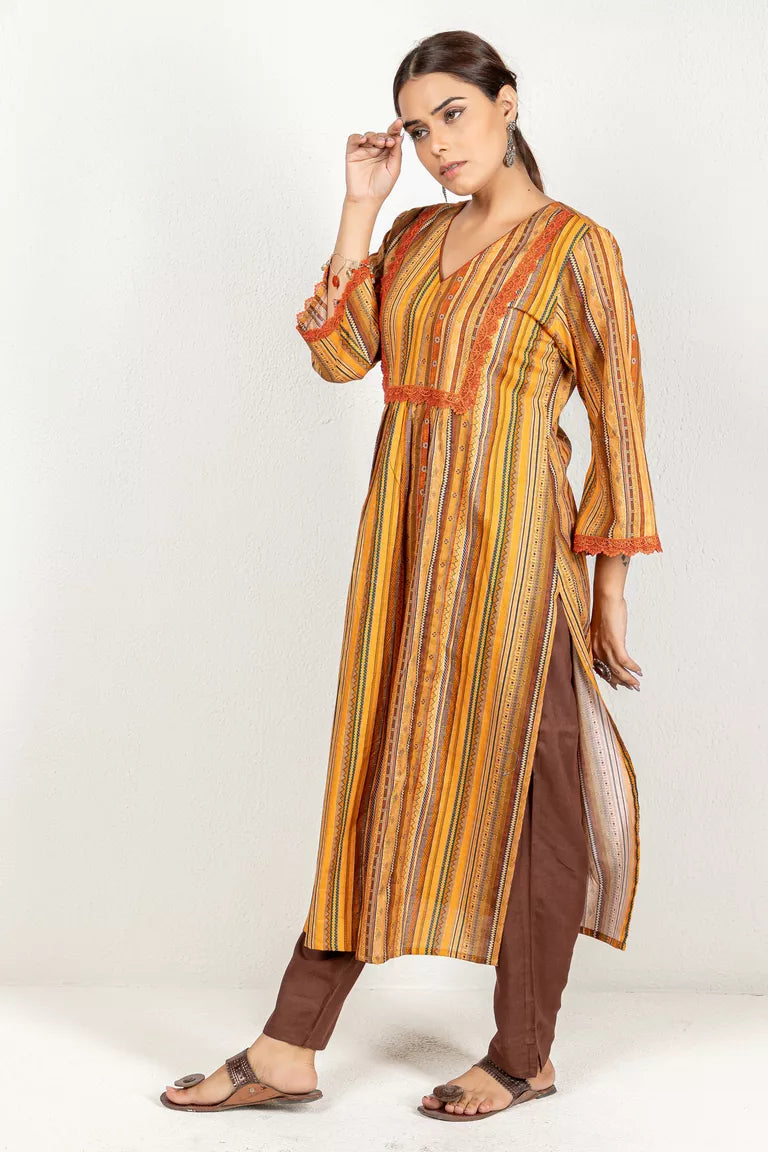 Orange Digital Print Kurta