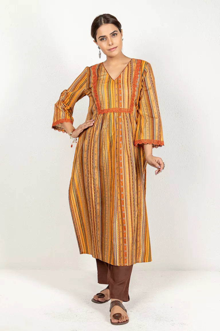 Orange Digital Print Kurta