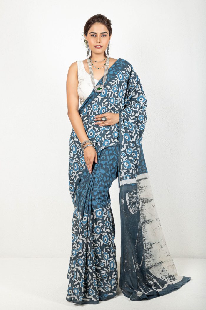 Blue And Grey Saree