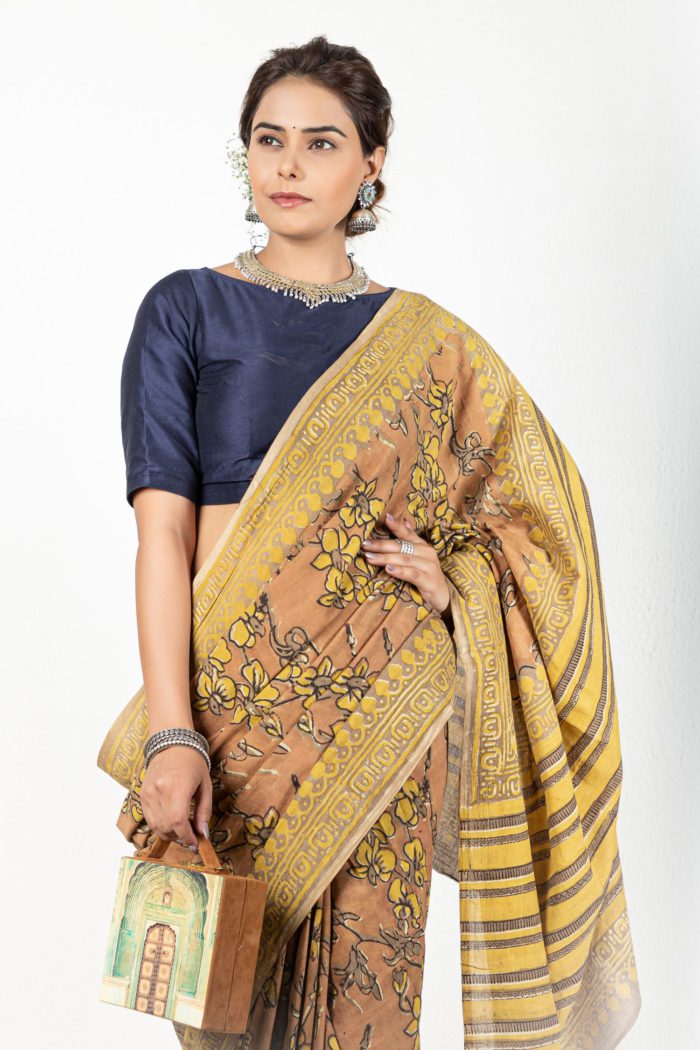 Mustard And Brown Saree