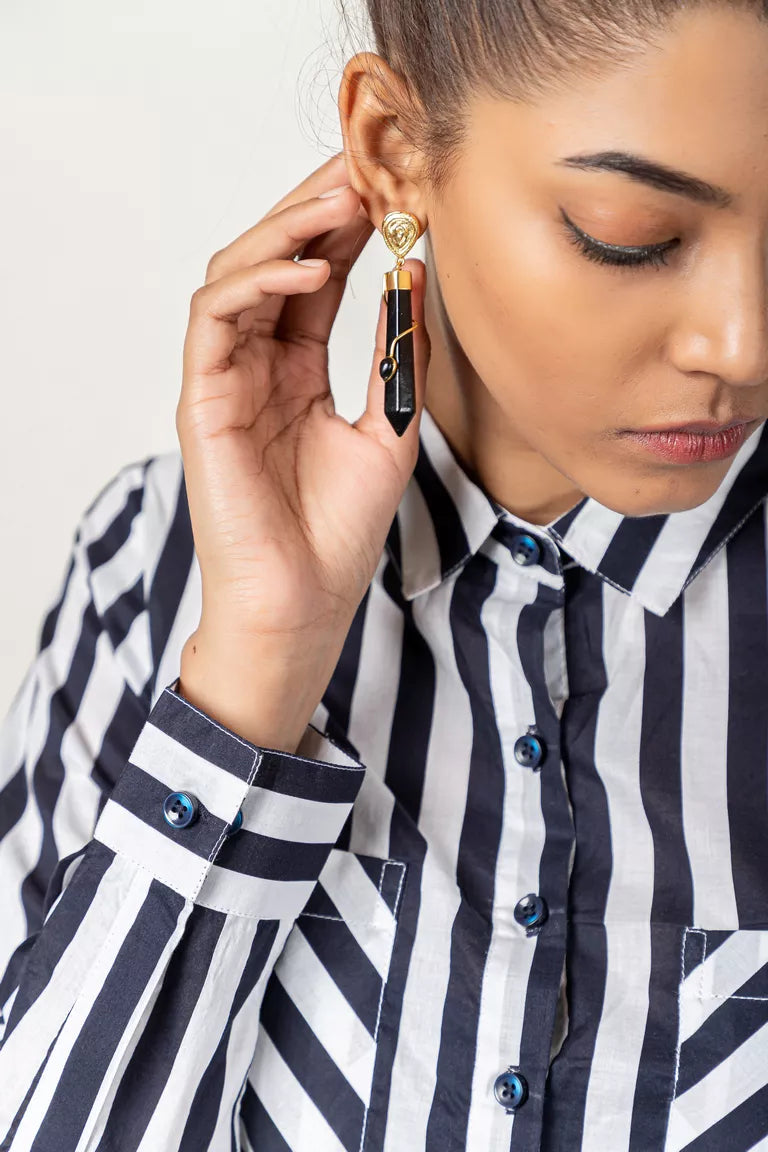 White & Blue Cotton Striped Shirt