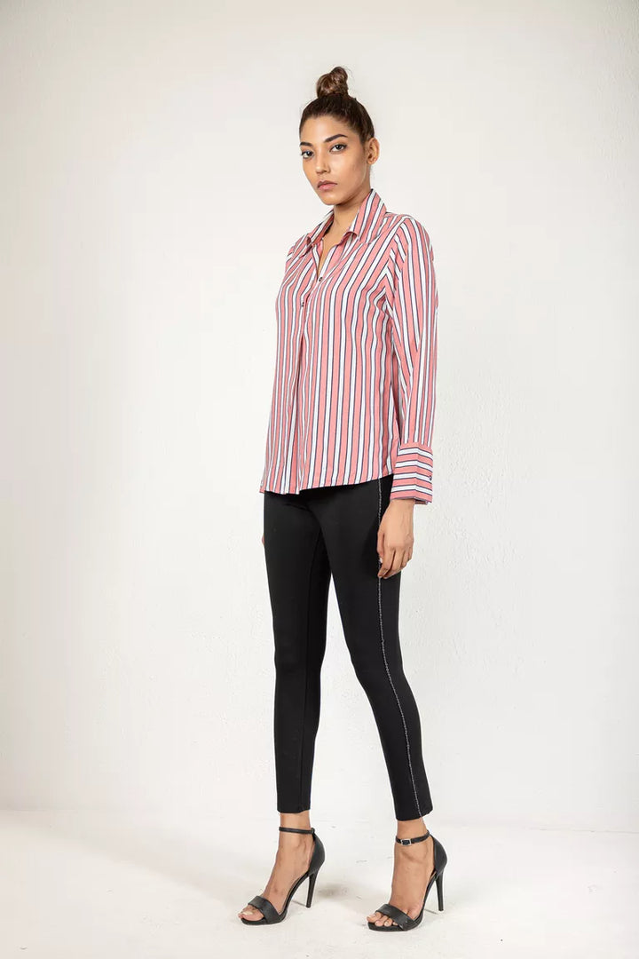 Dull Pink & Black Striped Shirt