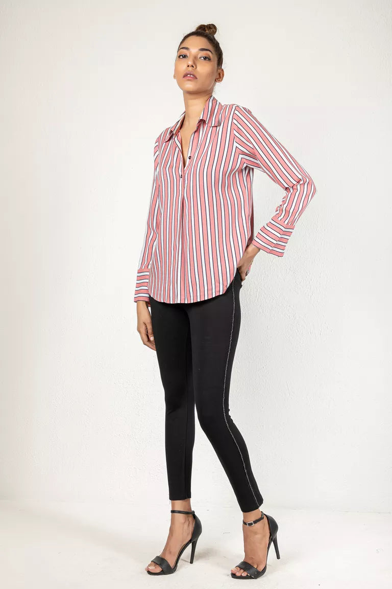Dull Pink & Black Striped Shirt
