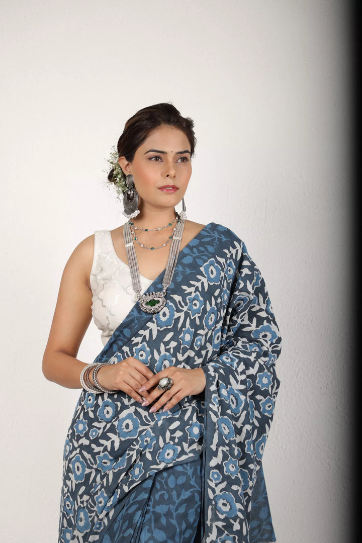 Blue And Grey Saree