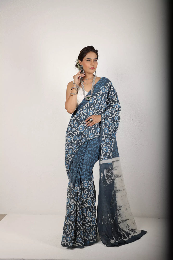 Blue And Grey Saree