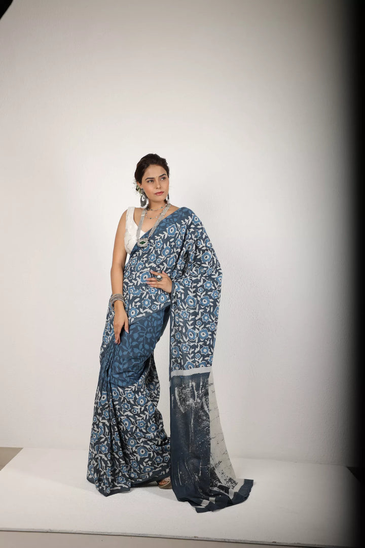 Blue And Grey Saree