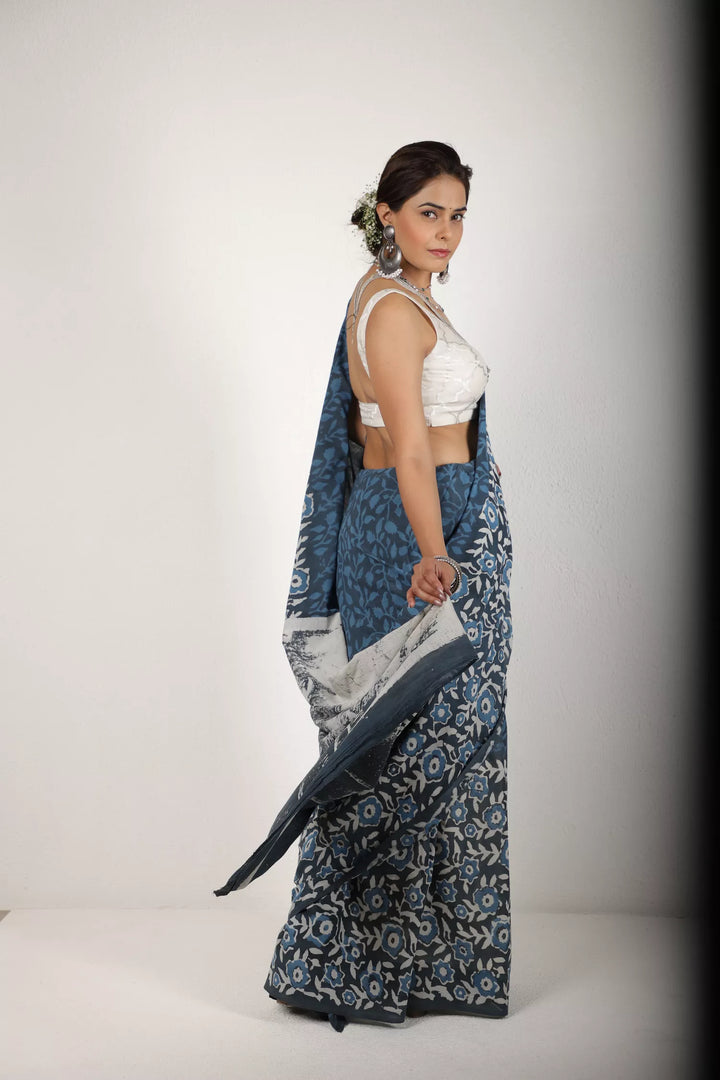 Blue And Grey Saree