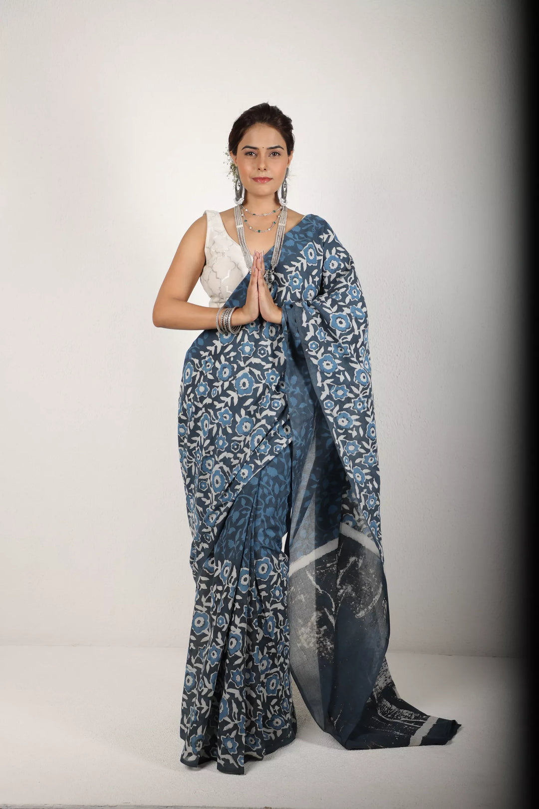 Blue And Grey Saree