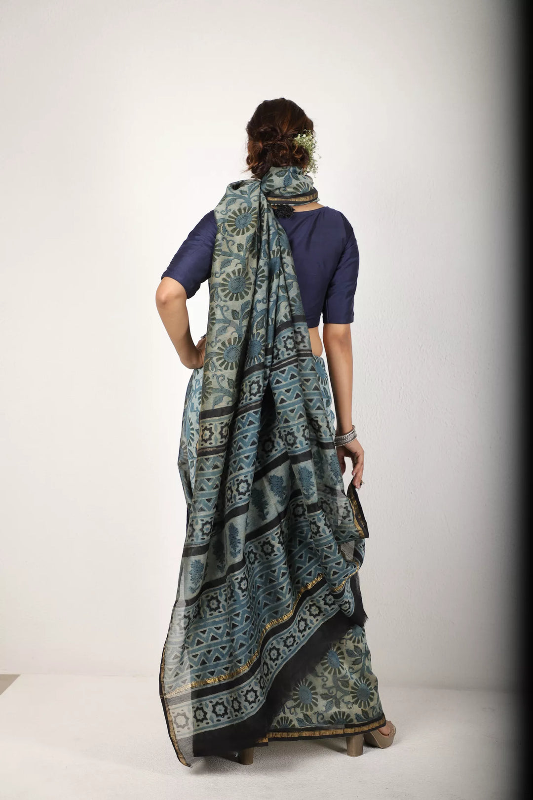 Indigo Blue And Grey Saree