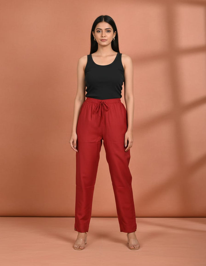 Maroon Cotton Pants for Women | Straight Fit | All-Day Comfort | Indie Jhola