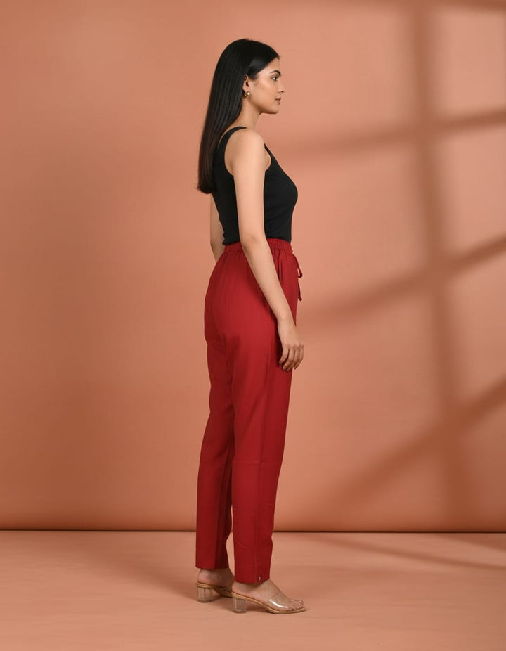 Maroon Cotton Pants for Women | Straight Fit | All-Day Comfort | Indie Jhola