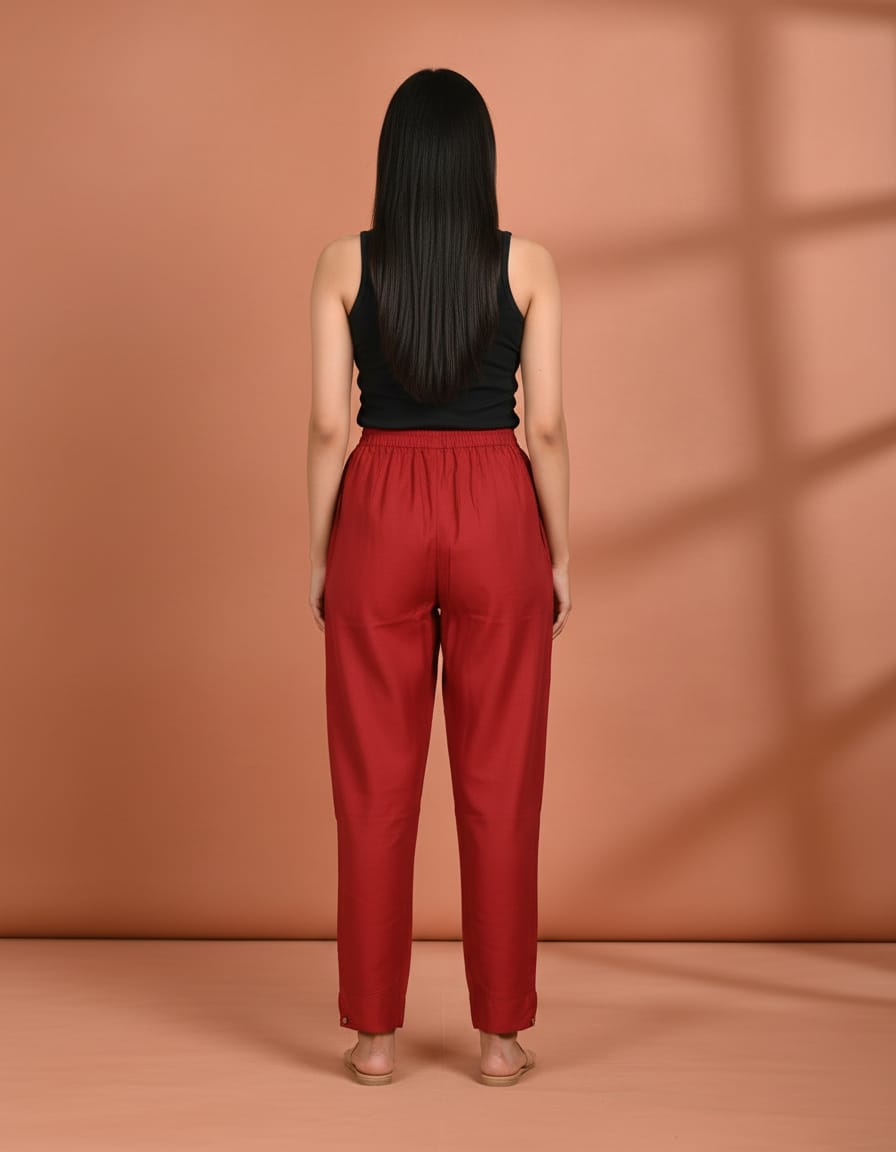 Maroon Cotton Pants for Women | Straight Fit | All-Day Comfort | Indie Jhola