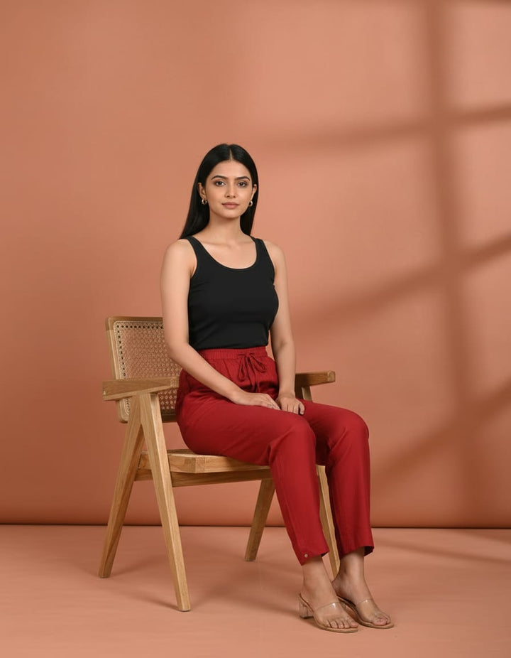 Maroon Cotton Pants for Women | Straight Fit | All-Day Comfort | Indie Jhola