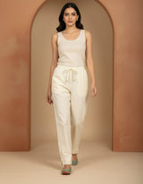 Cream Cotton Pants for Women | Straight Fit | All-Day Comfort | Every Day Wear