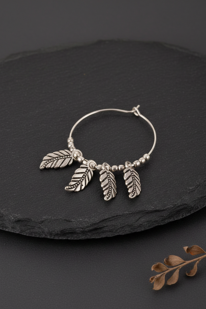 Oxidised Silver Dangler Hoop With Asopalav Leaves