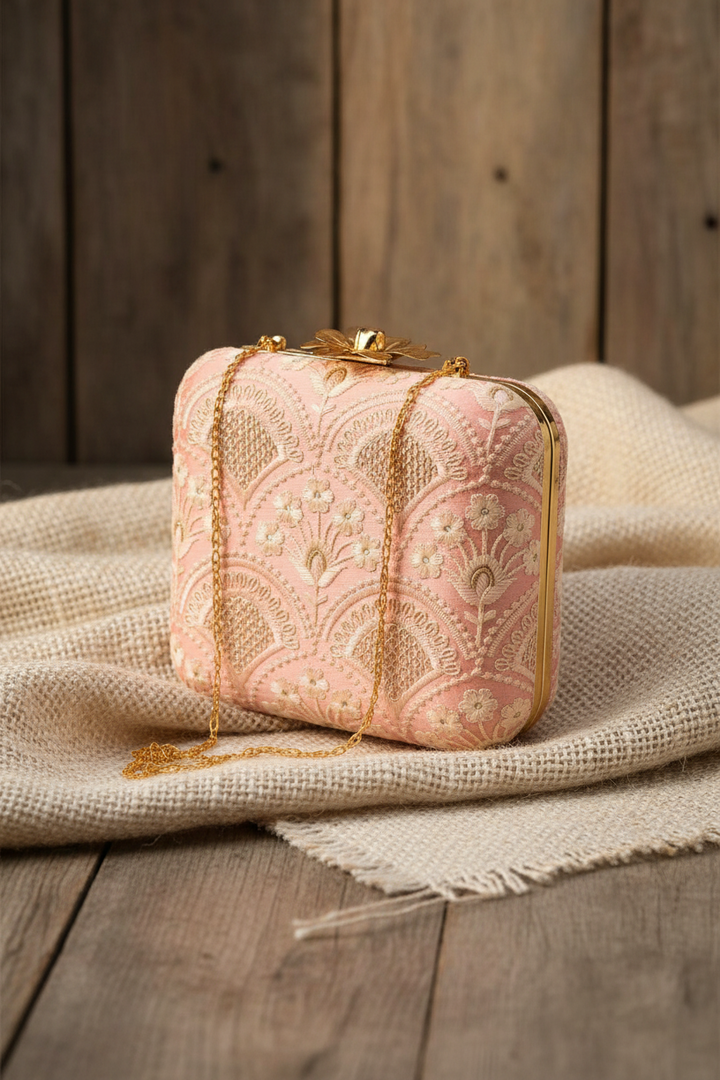 Baby Pink and White Silk Clutch