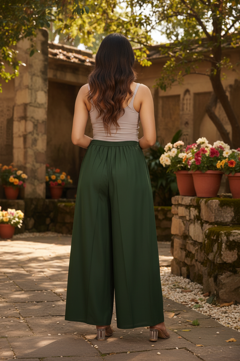 Olive Green Cotton Palazzo for Women | Loose Fit | All-Day Comfort | Soft &amp; Flowy
