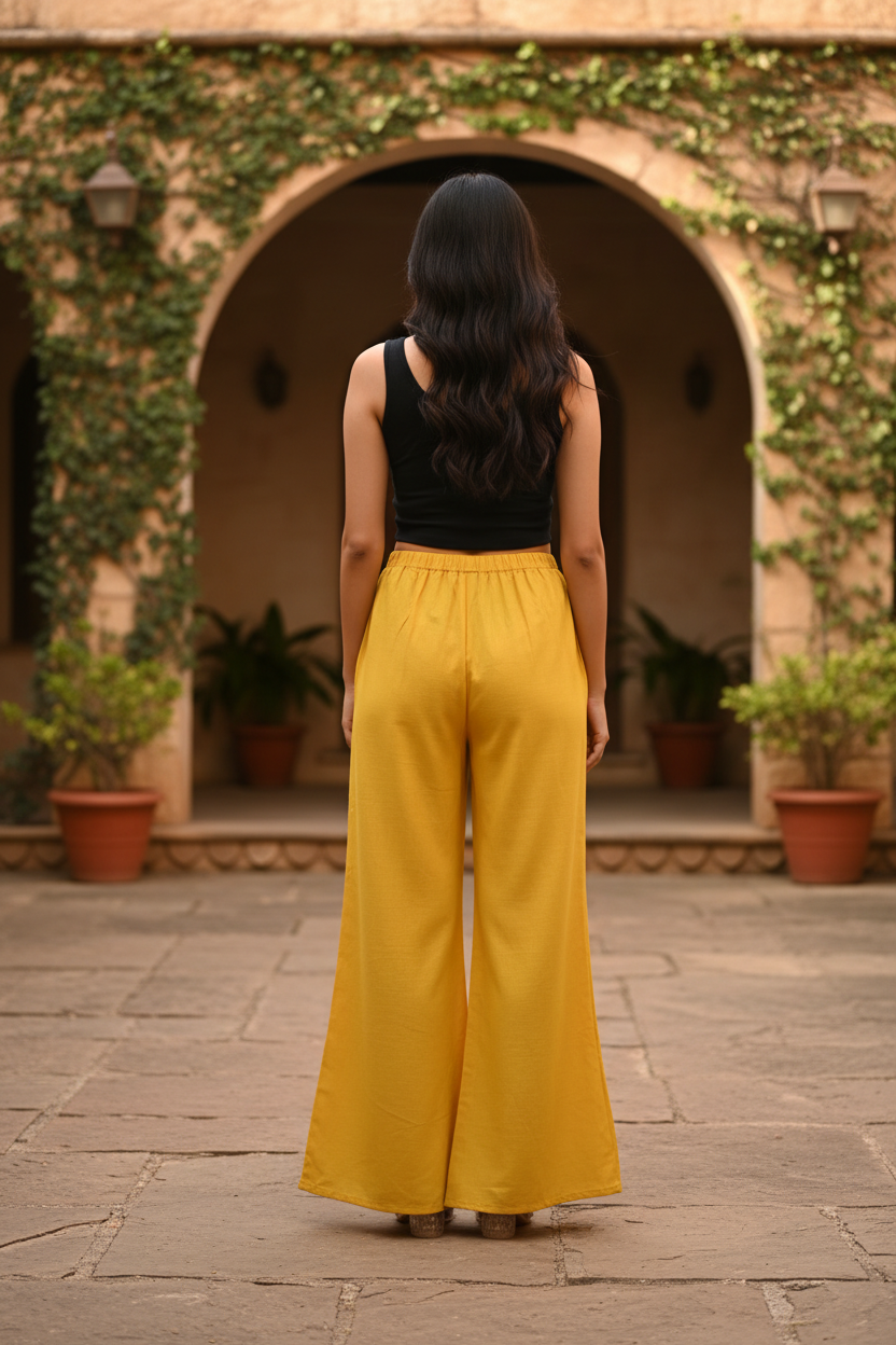 Yellow Cotton Palazzo for Women | Loose Fit | All-Day Comfort | Soft &amp; Flowy