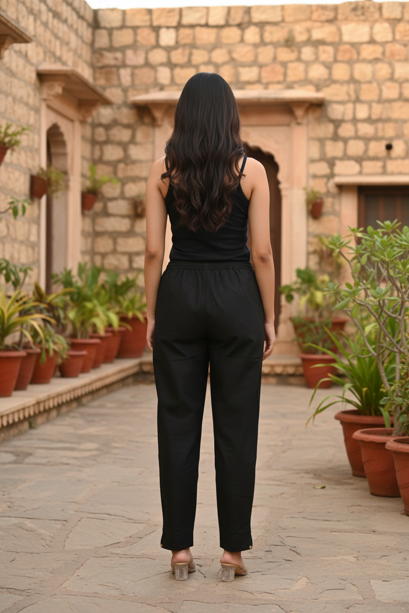 Black Cotton Pants for Women | Straight Fit | All-Day Comfort | Everyday Wear