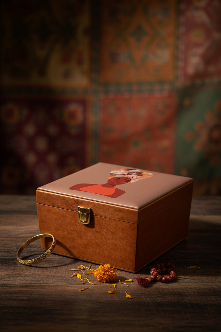 Digital Print Woman Face Suitcase Clutch