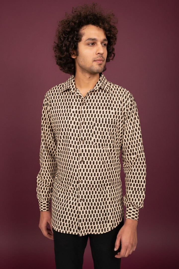 Beige and Black Block Print Shirt
