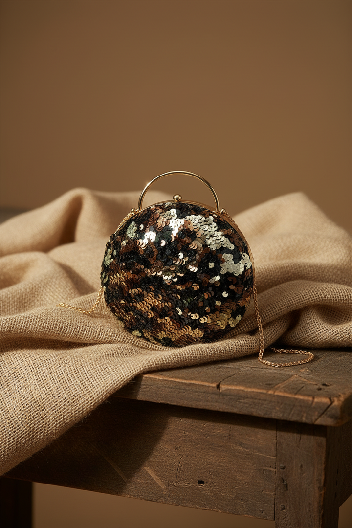Black, Brown and Gold Sequins Clutch