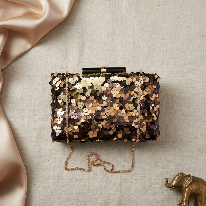 Black,Brown and Gold Sequins Clutch