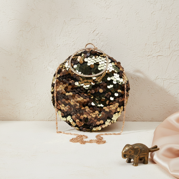 Black, Brown and Gold Sequins Clutch