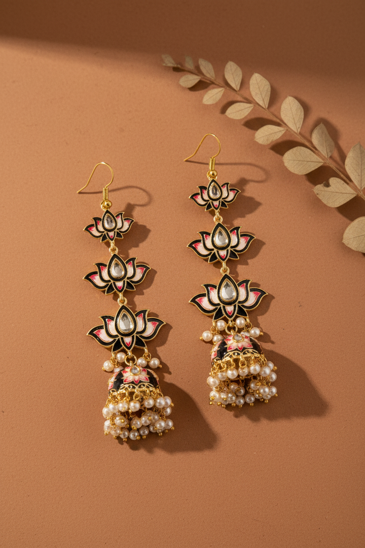 Black Lotus Motif Jhumkis