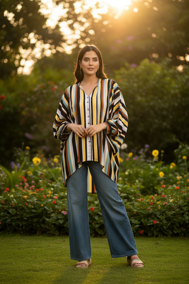 black-multicoloured-striped-high-low-antifit-top