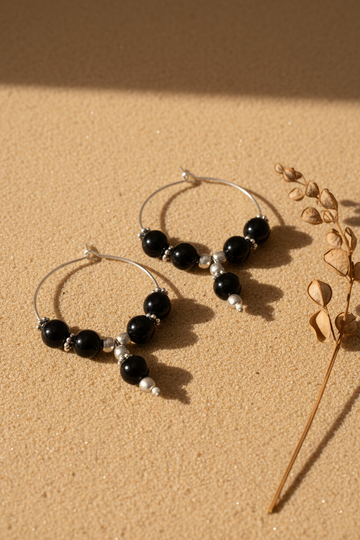Black Onyx ghungroo Hoop Earrings