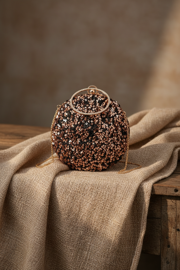 Black and Rose Gold Sequins Clutch