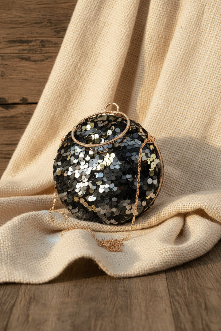 Black and Silver Grey Sequins Clutch