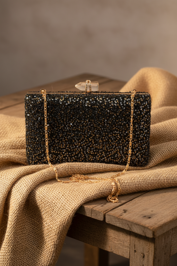 Black, Silver and Gold Sequins Party Clutch