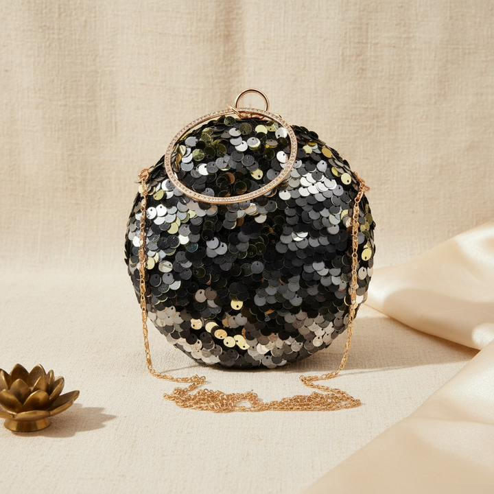 Black and Silver Grey Sequins Clutch