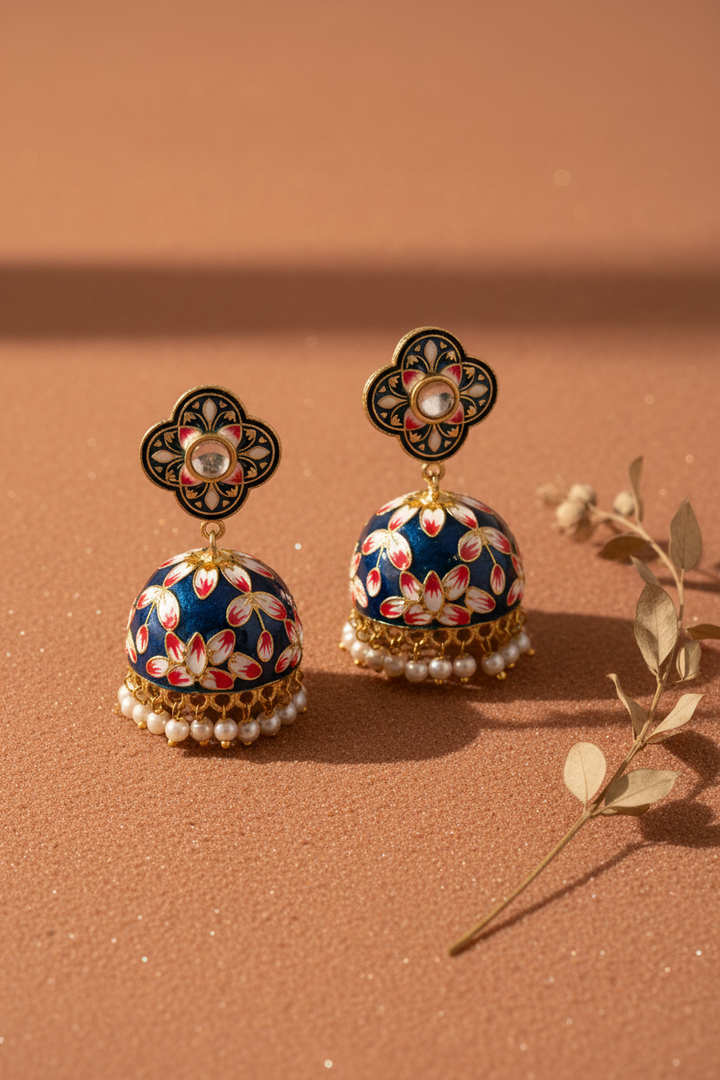 Blue Floral Enamelling Jhumki