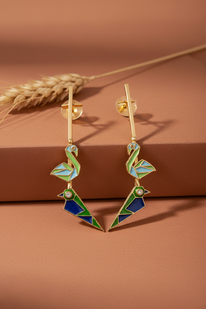 Blue Swan And Parrot Shape Hanging Earrings