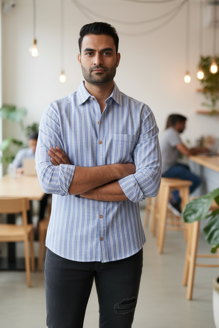 Blue and White Striped Shirt