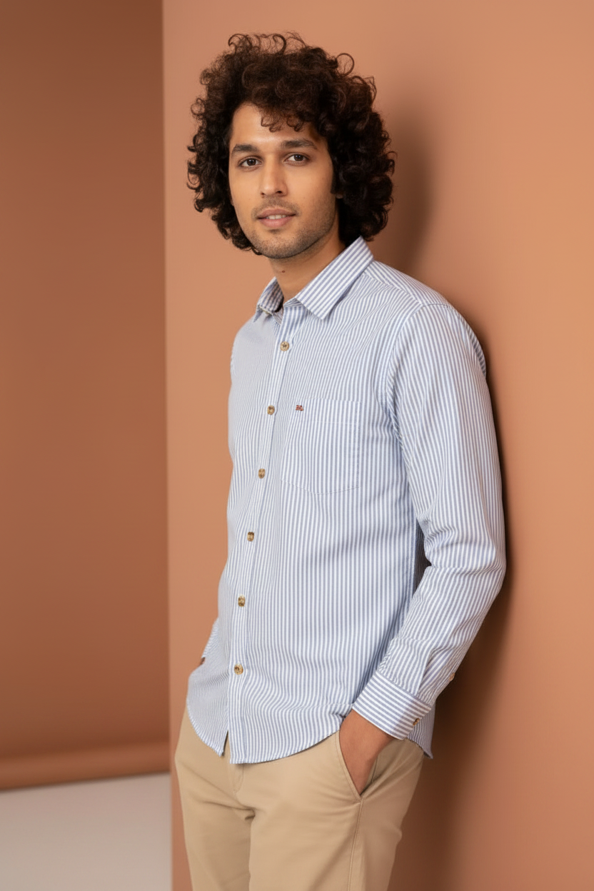 Blue and White Striped Shirt