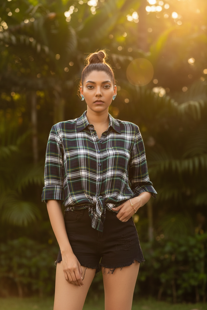 bottle-green-navy-blue-checked-shirt