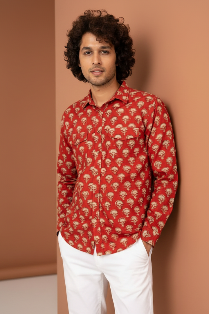 Brick Red Jaota Print Shirt