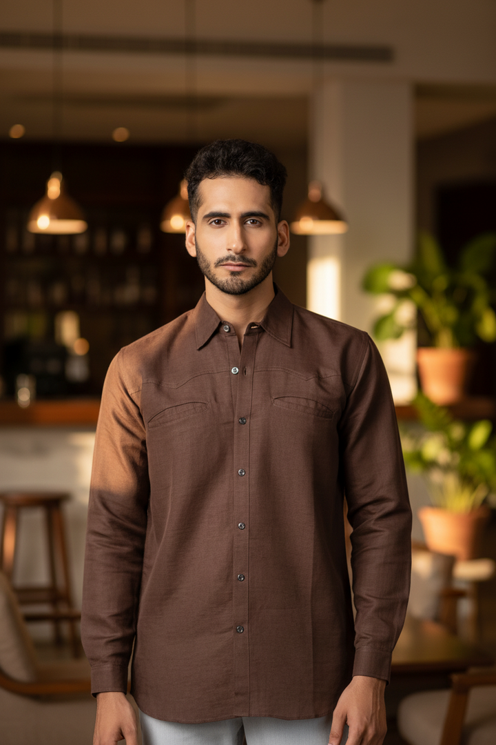 Brown Cotton Linen Shirt