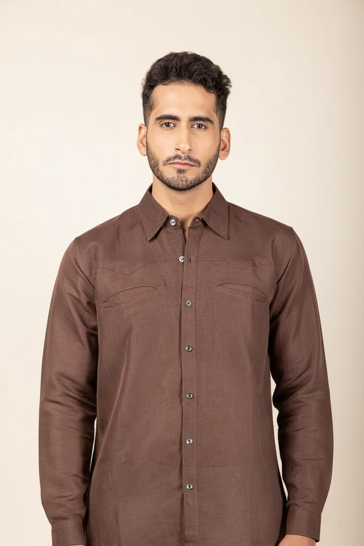 Brown Cotton Linen Shirt