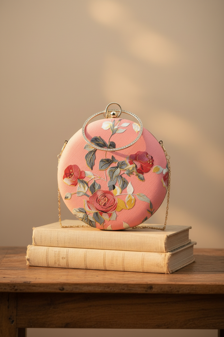 Bubblegum Pink Floral Foil Print Clutch